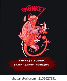
Chinese zodiac abstract red monkey is suitable for screen printing svg