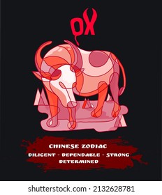 Chinese zodiac abstract red ox is suitable for screen printing svg