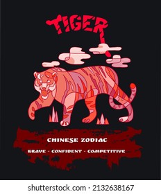 Chinese zodiac abstract red tiger is suitable for screen printing