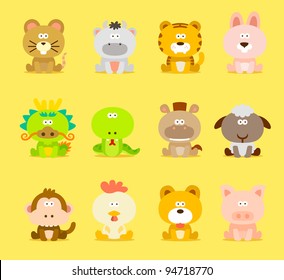 Chinese Zodiac animal ,12 animal icon set