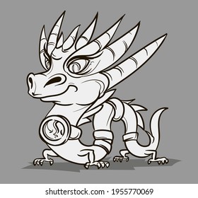 Chinese zodiac animal cartoon. Coloring page dragon hand drawn character. Vector Design for your greetings card, flyers, invitation, posters, brochure, banners, calendar