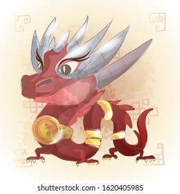 Chinese zodiac animal cartoon. Dragon hand drawn character. Vector Design for your greetings card, flyers, invitation, posters, brochure, banners, calendar