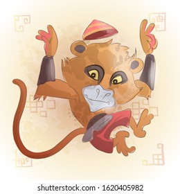 Chinese zodiac animal cartoon. Monkey hand drawn character. Vector Design for your greetings card, flyers, invitation, posters, brochure, banners, calendar