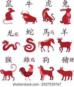 Gráfico chinês do animal do zodíaco com símbolos e ilustrações