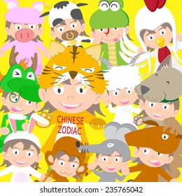 Chinese zodiac animal kid doll, year of the tiger vector illustration new year