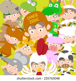 Chinese zodiac animal kid doll, year of monkey vector illustration