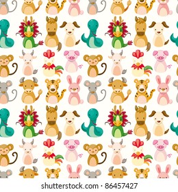 Chinese Zodiac animal seamless pattern