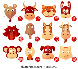 Chinese zodiac animal signs as cartoon set