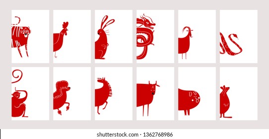Chinese zodiac animal signs collection vector svg