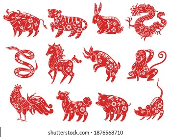 Chinese Zodiac Animals Astrological Signs Traditional Stock Vector ...