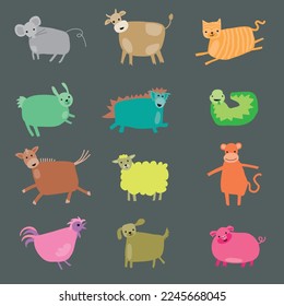Chinese zodiac animals with big body and many colors