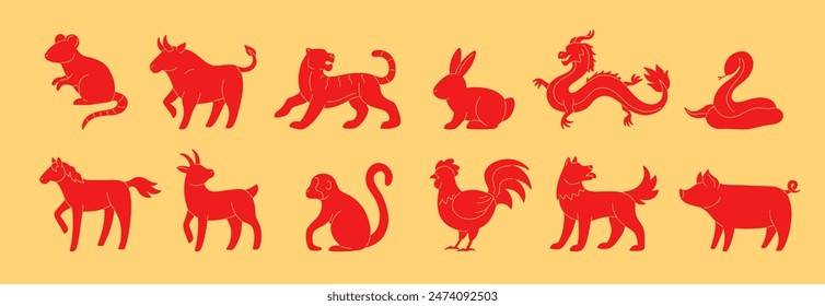 Chinese zodiac animals set. Zodiac animals in flat style isolated on the background.