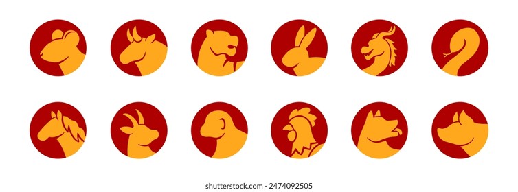 Chinese zodiac animals set. Zodiac animals icons isolated on the background.