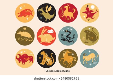 Chinese Zodiac Animals Set,  symbols of Chinese zodiac horoscope