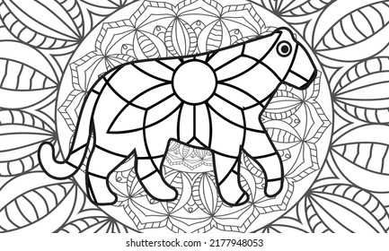 Chinese Zodiac Animals Tiger Coloring Page.Decorative tiger - winter on a white background. Vector illustration. Coloring book for adults. Coloring page. Vector illustration.