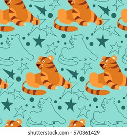 Chinese zodiac character: tiger.  Pattern with cartoon character. Best for gift paper, birthday decoration, etc