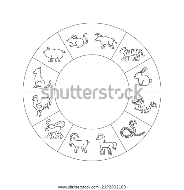 Chinese Zodiac Circle Line Vector Thin Stock Vector (Royalty Free ...