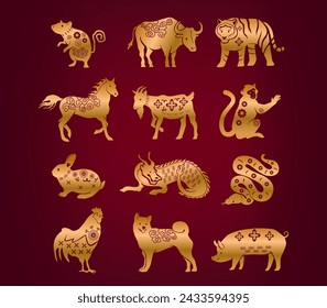 Chinese Zodiac Consists Of 12 Animals. Rat, Ox, Tiger, Rabbit, Dragon, Snake, Horse, Goat, Monkey, Rooster, Dog And Pig