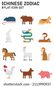 Chinese zodiac flat icon set.