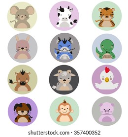 Chinese Zodiac flat icon set