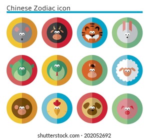 Chinese Zodiac icon set in circles