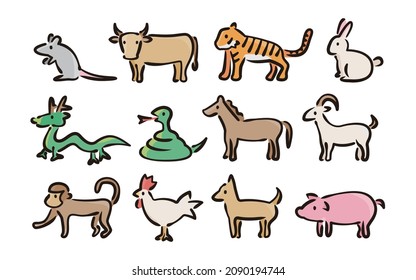 Chinese Zodiac illust Vector Set (Hand draw fill version)