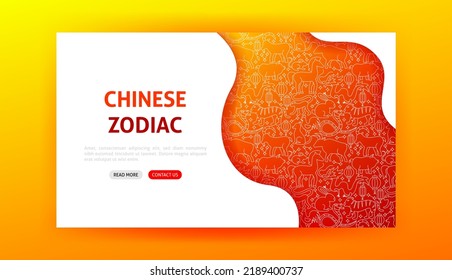 Chinese Zodiac Landing Page. Vector Illustration of Outline Design.