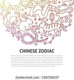 Chinese Zodiac Line Concept. Vector Illustration of Outline Design.