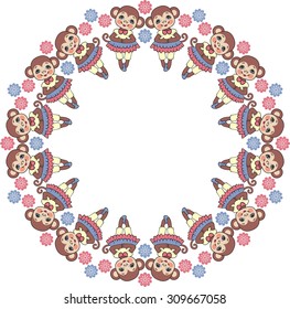 Chinese zodiac: monkey. 2016 year of the monkey frame. It may be used for design of a t-shirt, bag, postcard, coloring book a poster and so on.