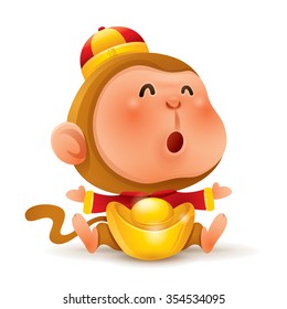 Chinese Zodiac - Monkey. Chinese New Year. Monkey with chinese gold.