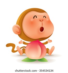 Chinese Zodiac - Monkey. Chinese New Year. Monkey with a peach.