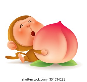 Chinese Zodiac - Monkey. Chinese New Year. Monkey holding a peach.