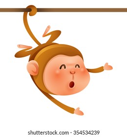 Chinese Zodiac - Monkey. Chinese New Year. Monkey swinging on a branch.