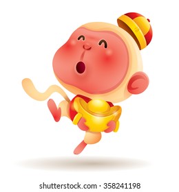 Chinese Zodiac - Monkey. Chinese New Year. Monkey holding a chinese gold.