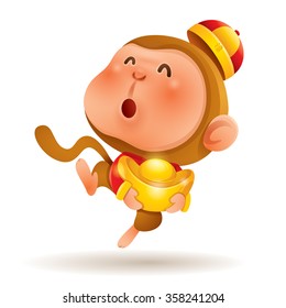 Chinese Zodiac - Monkey. Chinese New Year. Monkey holding a chinese gold.