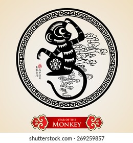 Chinese zodiac: monkey .Translation of small text: 2016 year of the monkey