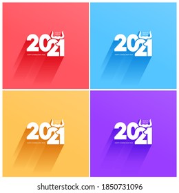 Chinese zodiac ox, 2021 year of the bull cartoon image design. Cartoon ox design. Happy new year vector illustration. Isolated on colored background.