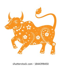 Chinese Zodiac Ox Sign On White Background.