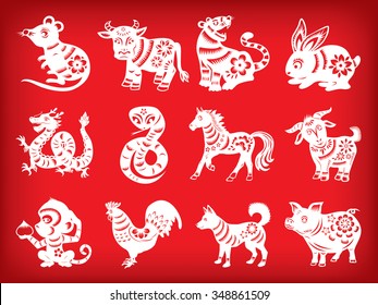 Chinese zodiac paper cut style