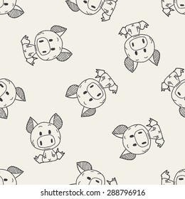 Chinese Zodiac pig doodle drawing seamless pattern background