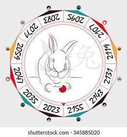 Chinese  Zodiac  Rabbit in a circular layout data. The hieroglyph on the word is represented - "Rabbit". Vector illustration.