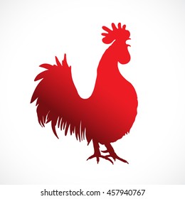 Chinese zodiac rooster design element for Chinese New Year decoration. Image of a hand drawing cock or rooster in red gradient. Rooster, symbol of Chinese new year 2017.  