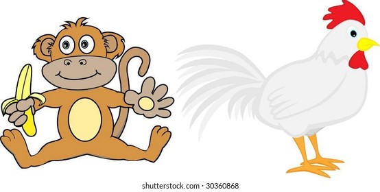 Chinese Zodiac Set 5 : Monkey And Rooster
