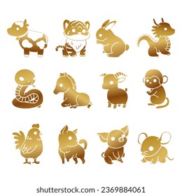 Chinese zodiac sign animal collection golden mascot