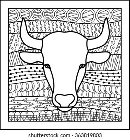 Chinese zodiac sign Bull. Vector illustration of abstract zodiacal Ox for horoscopes,  talismans, textile prints