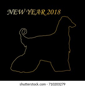 Chinese Zodiac Sign Dog, Fixed Element of Earth, New Year's symbol on Chinese calendar, golden vector stencil isolated on black background