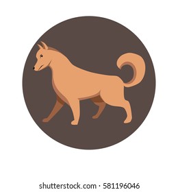 Chinese zodiac sign Dog. Symbol of Eastern Asian horoscope or lunar calendar element. Vector round icon illustration
