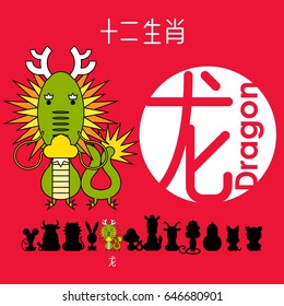Chinese zodiac sign dragon with Chinese character "dragon"
