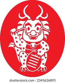 Chinese zodiac sign dragon on the red background. Rubber stamp design. Vector illustration.