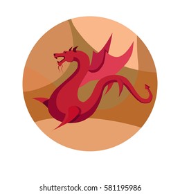 Chinese zodiac sign Dragon. Symbol of Eastern Asian horoscope or lunar calendar element. Vector round icon illustration